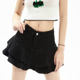 Lizakosht Double Layered Ruffled Denim Skirt for Women's Spring/summer 2023 A-line Short Skirt